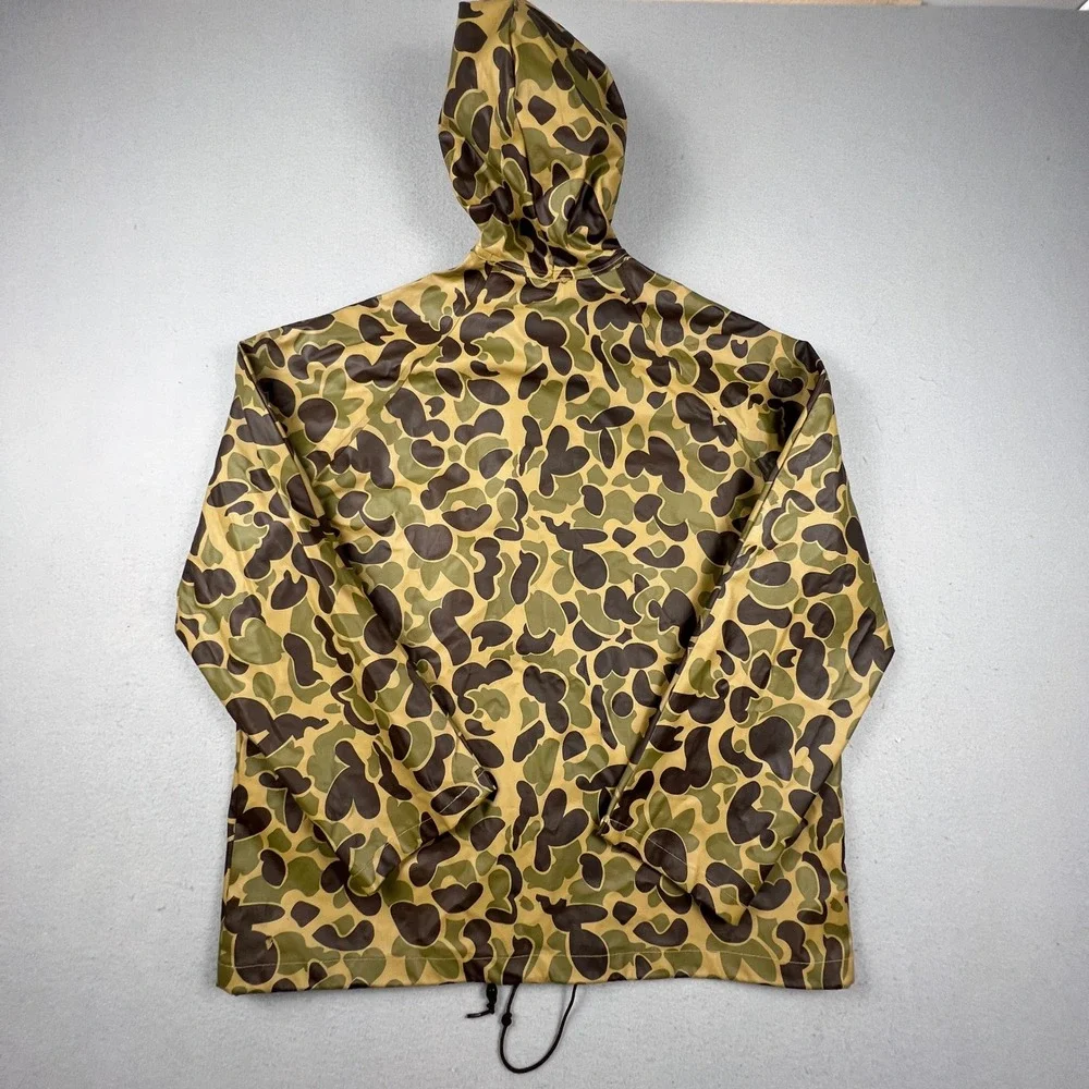 Unbranded Rain Jacket Mens XL Green Camo Duck Hunter Vintage Hooded Slicker Coat